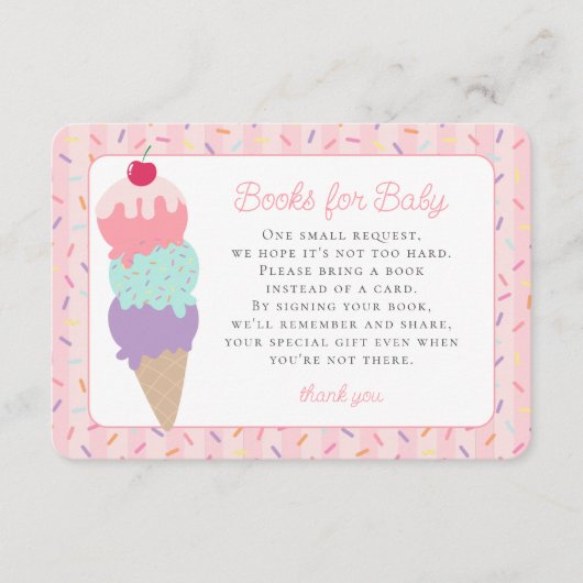 Ice Cream Sundae Sweet Books voor Baby Sprinkle Informatiekaartje (Voorkant)