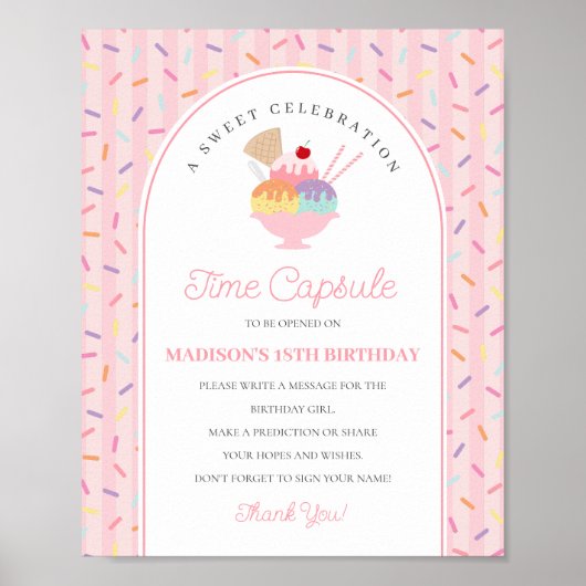Ice Cream Sundae Sweet One Birthday Time Capsule Poster (Voorkant)