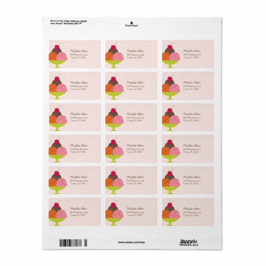 Ice Cream Sundae Verjaardagsadreslabel (roze) Etiket (Full Sheet)