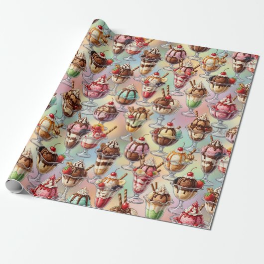 Ice Cream Sundae Wrapping Paper Cadeaupapier (Uitgerold)