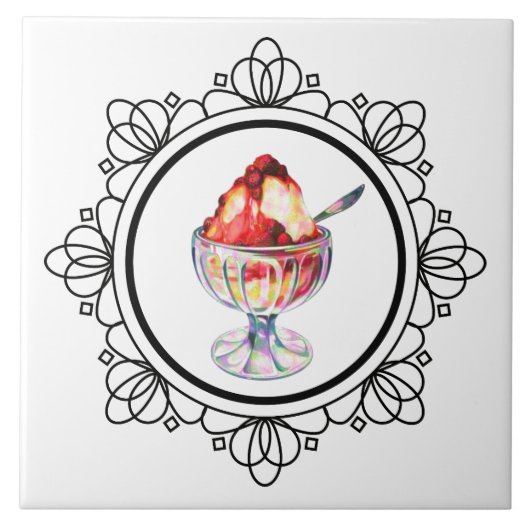 Ice Cream Sundae Zwart Wit Rood Tegeltje (Voorkant)