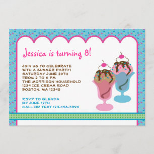 Ice Cream Sunday Birthday Party Invitation Kaart