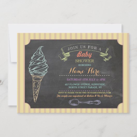 Ice Cream Sweet Baby shower Chalk Stripe Invite Kaart (Voorkant)