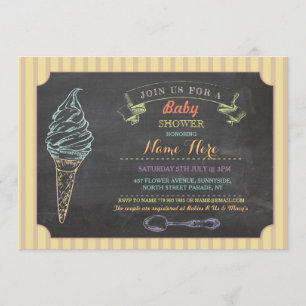 Ice Cream Sweet Baby shower Chalk Stripe Invite Kaart
