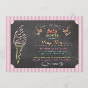 Ice Cream Sweet Baby shower Chalk Stripe Invite Kaart