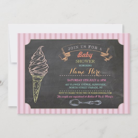 Ice Cream Sweet Baby shower Chalk Stripe Uitnodige Kaart (Voorkant)