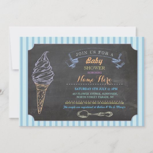 Ice Cream Sweet Baby shower Chalk Stripe Uitnodige Kaart (Voorkant)