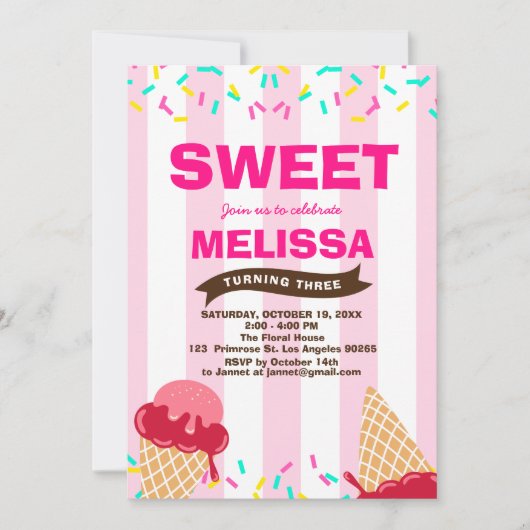 Ice-Cream Sweet Baby Sprinkle Snoep Birthday Kaart (Voorkant)