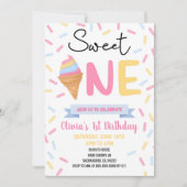 Ice Cream Sweet Een 1e Eerste Verjaardagsfeest Kaart (Voorkant)