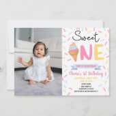 Ice Cream Sweet Een foto 1e Eerste Verjaardagsfees Kaart (Voorkant)