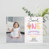 Ice Cream Sweet Een foto 1e Eerste Verjaardagsfees Kaart (Staand voorkant)