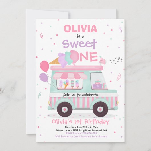 Ice Cream Sweet One Birthday Ice Cream Truck Kaart (Voorkant)