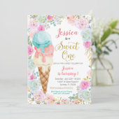 Ice Cream Sweet ONE Birthday Uitnodiging (Staand voorkant)