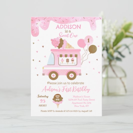 Ice Cream Sweet One First 1st Birthday Invitations Save The Date (Staand voorkant)