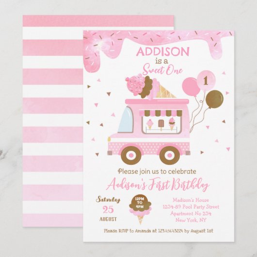 Ice Cream Sweet One First 1st Birthday Invitations Save The Date (Voorkant / Achterkant)