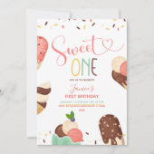 Ice Cream Sweet One First Birthday Uitnodiging (Voorkant)