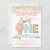 Ice Cream Sweet One Gold Sprinkles 1e verjaardag Kaart (Voorkant)