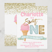 Ice Cream Sweet One Gold Sprinkles 1e verjaardag Kaart (Voorkant / Achterkant)