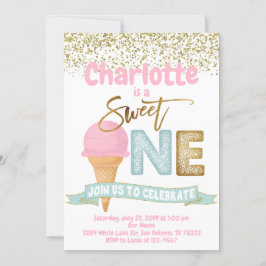 Ice Cream Sweet One Gold Sprinkles 1e verjaardag Kaart
