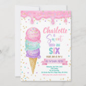 Ice Cream Sweet Sassy en Zes 6e Verjaardagsfeestje Kaart (Voorkant)