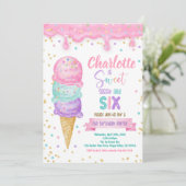 Ice Cream Sweet Sassy en Zes 6e Verjaardagsfeestje Kaart (Staand voorkant)