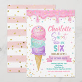 Ice Cream Sweet Sassy en Zes 6e Verjaardagsfeestje Kaart (Voorkant / Achterkant)