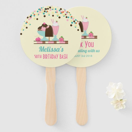 Ice Cream Sweet trakteert op verjaardags bash Handwaaier (Voorkant en achterkant)