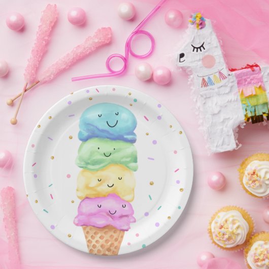 Ice Cream Sweet Verjaardagsfeestje Papier Borden Papieren Bordje (Feest)