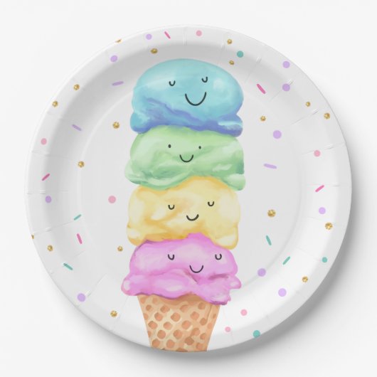 Ice Cream Sweet Verjaardagsfeestje Papier Borden Papieren Bordje (Voorkant)