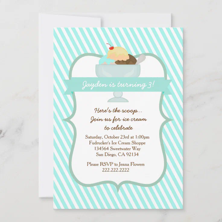 Ice Cream Sweets Birthday Party Invitation Kaart Zazzlenl