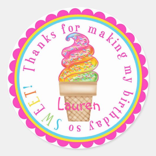Ice Cream Swirl Birthday Stickers (Voorkant)