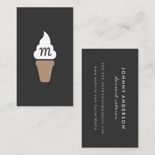 Ice Cream Swirl Icon grijs met Monogram Visitekaartje (Voorkant / Achterkant)