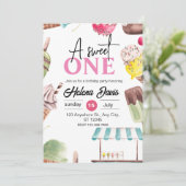 Ice Cream Thema 1e Verjaardag uitnodiging (Staand voorkant)