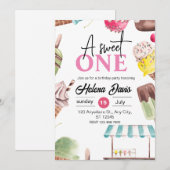 Ice Cream Thema 1e Verjaardag uitnodiging (Voorkant / Achterkant)