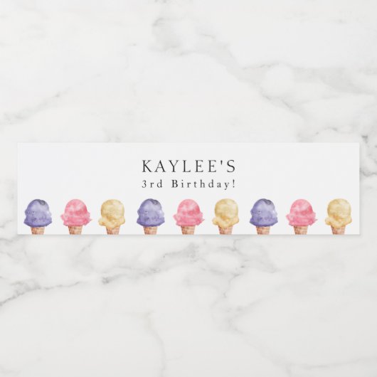 Ice Cream Theme Birthday Party Waterfles Etiket (Enkel label)