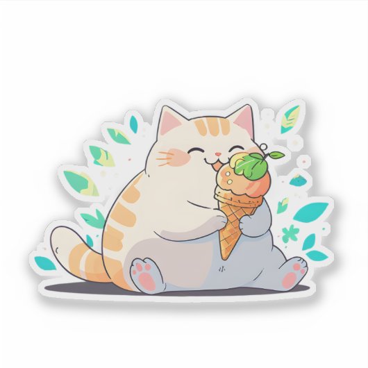 Ice Cream Time Chubby Cat Sticker (Voorkant)