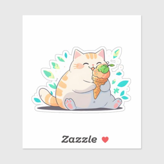 Ice Cream Time Chubby Cat Sticker (Vel)