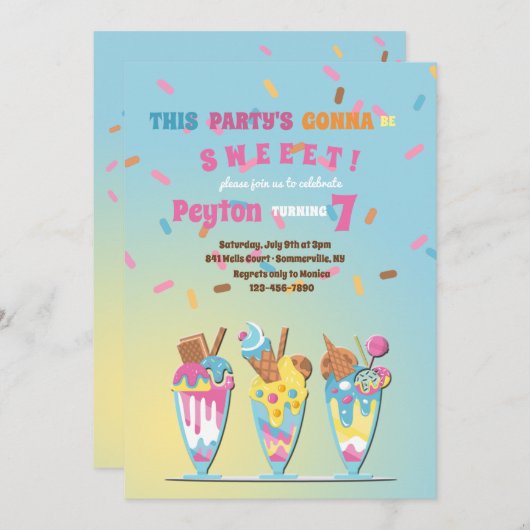 Ice Cream trakteert op verjaardagsuitnodigingen Kaart (Voorkant / Achterkant)