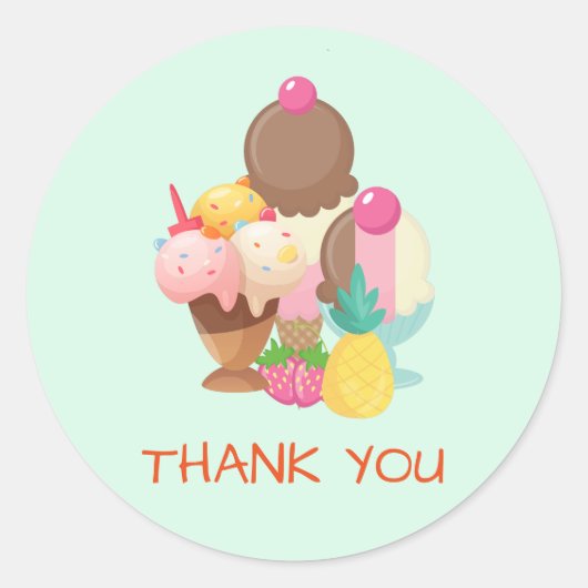 Ice Cream Trio Neopolitan Flavour Bedankt Ronde Sticker (Voorkant)