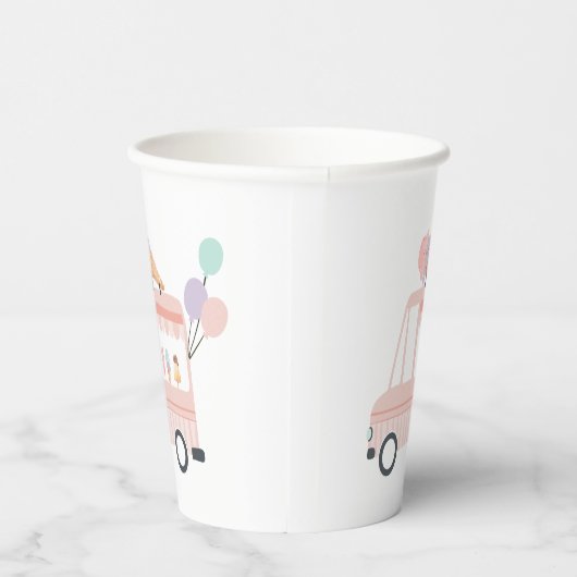 Ice Cream Truck 1 Birthday Party Pink Sweet One Papieren Bekers (Rechts)