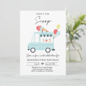 Ice Cream Truck, 1e verjaardag nodigt Jongen Scoop Kaart (Staand voorkant)
