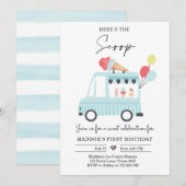 Ice Cream Truck, 1e verjaardag nodigt Jongen Scoop Kaart (Voorkant / Achterkant)