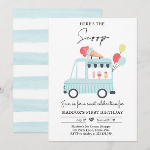Ice Cream Truck, 1e verjaardag nodigt Jongen Scoop Kaart