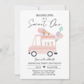 Ice Cream Truck, 1e verjaardag nodigt roze en gezo Kaart (Voorkant)