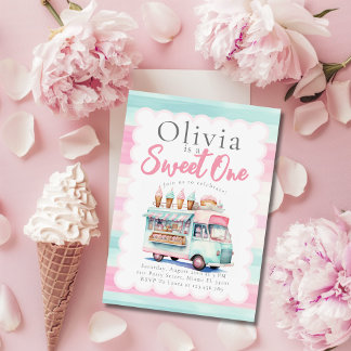 Ice Cream Truck 1e Verjaardag Pink Sweet One Kaart
