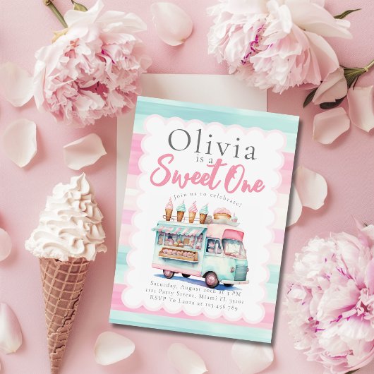 Ice Cream Truck 1e Verjaardag Pink Sweet One Kaart