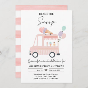 Ice Cream Truck 1st Birthday nodigt roze pop uit Kaart