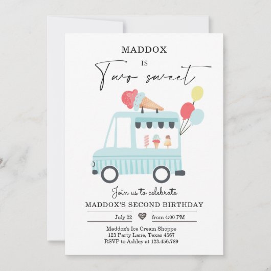 Ice Cream Truck 2e verjaardag Noite Boy Two Sweet Kaart (Voorkant)