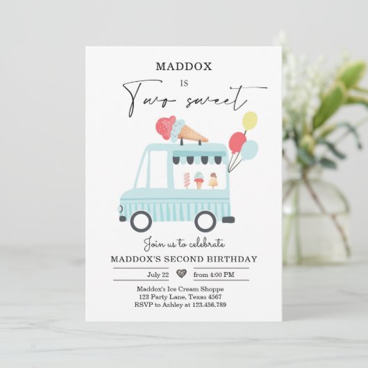 Ice Cream Truck 2e verjaardag Noite Boy Two Sweet Kaart (Staand voorkant)