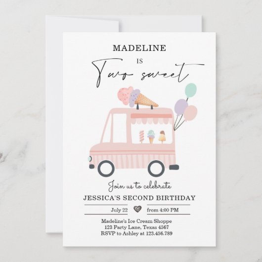 Ice Cream Truck 2e verjaardag Noteer Roze Twee zoe Kaart (Voorkant)